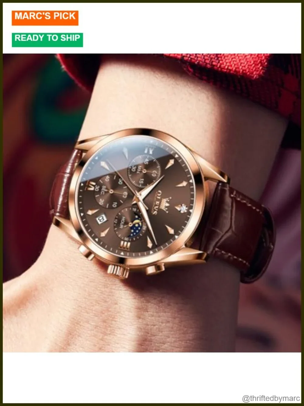 Men's Leather Analog Quartz Chronograph Wristwatch with Date Luminous Dress